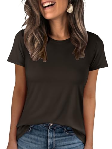ANRABESS Women Short Sleeve Tops Summer Basic Tee Wrinkle-Free Trendy Cute T Shirts 2026 Spring Business Casual Outfits Dark Brown Large