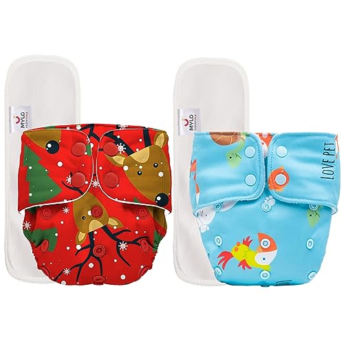 Image of Mylo Leak Proof Baby Cloth Diaper Combo (2 Diaper & 2 Inserts) for 3 Months to 3 Years Babies | Oeko Tex Certified Washable & Reusable Baby Cloth Diaper | Free Size - Celebration and Pe Love