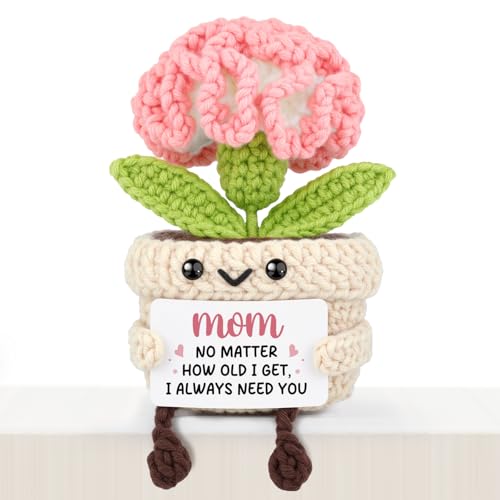 AceThrills for Mom, Handmade Crochet Pink Carnation Flower with “I Need You” Sign, Gift for Mom...