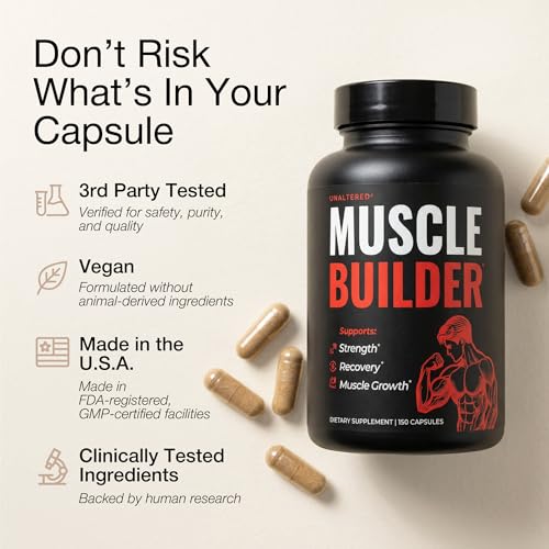 Image of UNALTERED 6-in-1 Anabolic Muscle Builder for Men - Growth, Size, Strength - Natural Muscle Building Supplement & Energy Booster - Tribulus Terrestris, Ginseng, Vitamin D3, Ashwagandha - 150 Capsules