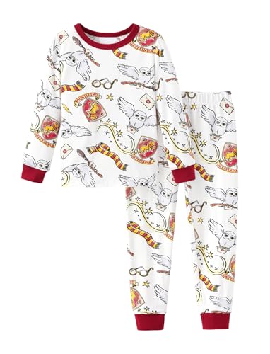 Harry Potter Schlafanzug Mädchen Junden Kinder Hogwarts Hedwig Owl Langarm Winter Pyjama Sets, Gryffindor Weihnachten Zweiteiliger Nachtwäsche 2-10 J. 90 98 104 110 116 122 128 134 140 146 152 158