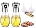 PENGQIMM Opryskiwacz do oliwy w butelce 100 ml/200 ml, ze skalą, przezroczysty dozownik do oliwy / octu / wina, butelka ze szkła i stali nierdzewnej, do gotowania, BBQ, makaronu, sałatek, pieczenia (2 sztuki) (200 ml)