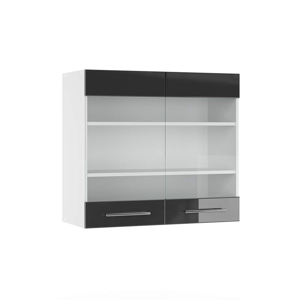 Vicco Glass kitchen cabinet Fame-Line, Anthracite high gloss, 80 cm