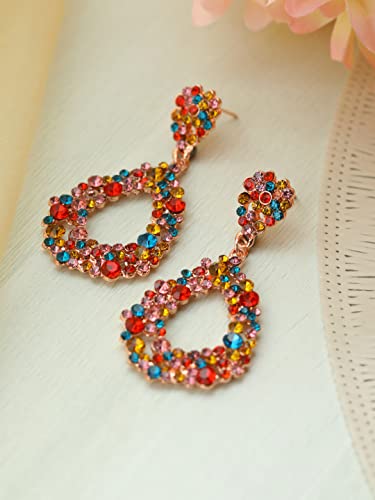 Multicolor Artificial Stone Tear Shaped Drop Earrings