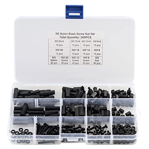 260 PCS M3 Male Femelle Nylon Hex Spacer Entretoise Vis éCrou Pilier Fileté Carte MèRe Assortiment Assortiment Kit Cover