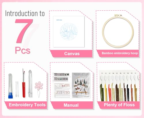 Image of Huacan Embroidery Kit for Beginners Adults, Easy Needlepoint Kits for Adults with Stamped Embroidery Patterns. (Village)
