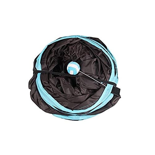 Túnel para gatos Dobrável Com Bolinha em T - Preto e Azul