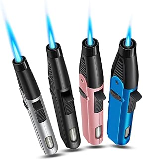 WANBRO 4 Pack of Torch Lighter, Windproof Jet Flame, Butane Gas Refillable, with Safety Lock & Visible Window, Long Blow Torch Lighters for Candle, Stove, Creme Brulee, Kitchen (Gas NOT Included)