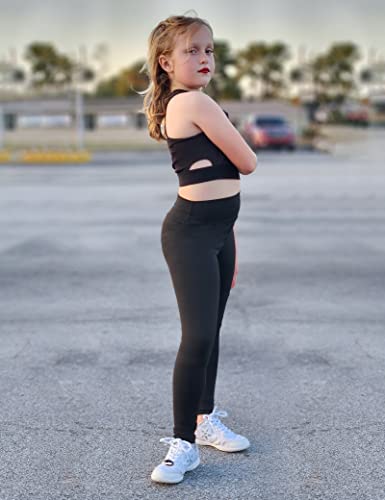 Gnainach Girls Running Pants High Waisted Soft Comfy Elastic Compression Yoga Leggings for Toddler Kids Teens Dance Workout3