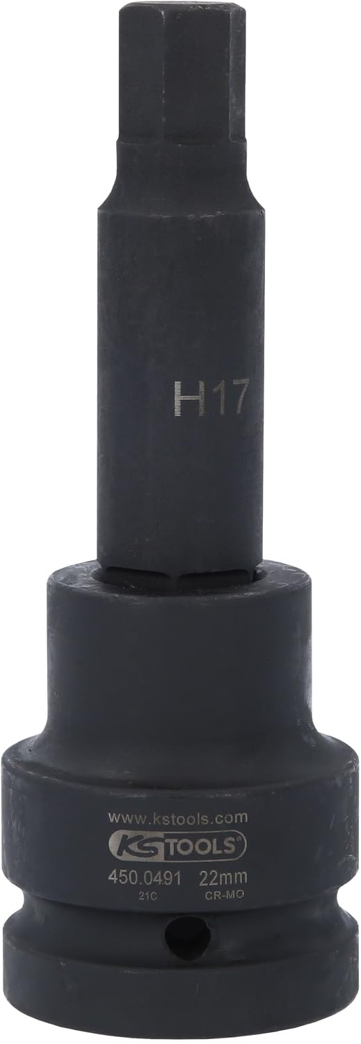 KS Tools 450.0491 Bussola per Avvitatori ad Impulsi per Viti a Esagono Incassato, Lunga, 17 mm, 1"