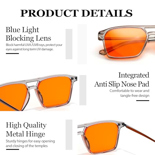 Image of LVIOE 99% Blue Light Glasses Sleep Glasses Orange Tinted Lens for Good Sleep Reduce Eyestrain Aviator Eyeglasses