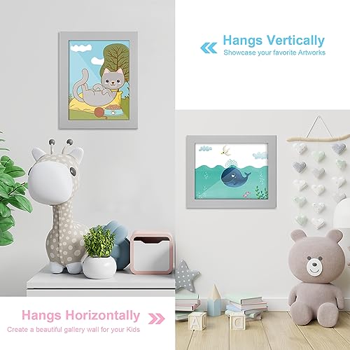 Image of [2-Pack] Kids Art Frames, 8.5x11 Front Opening Kids Artwork Frames Changeable, Gray Artwork Display Storage Frame for Wall, Holds 50 Pcs, for 3D Picture, Crafts, Children Drawing, Hanging Art,