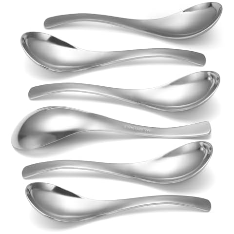 HIWARE Thick Heavy-weight Soup Spoons, High Grade Stainless Steel Soup Spoons, Table Spoons, Set of 6 Cover