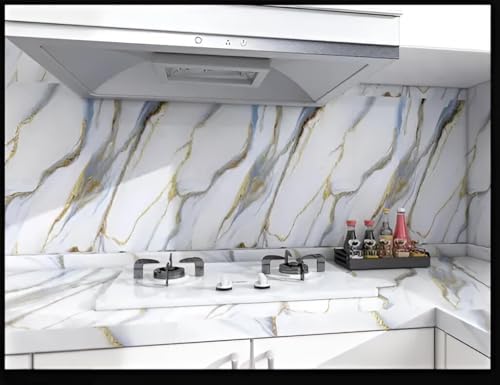 Image of TEKCOOL Wallpaper Waterproof & oil proof Kitchen Tiles Heat Resistant self Adhesive PVC Flooring Sheets Wall Stickers for Floor Kitchen,Wall,Bedroom, Living Room Wallpaper roll(60x200-3pc)(Grey gold);