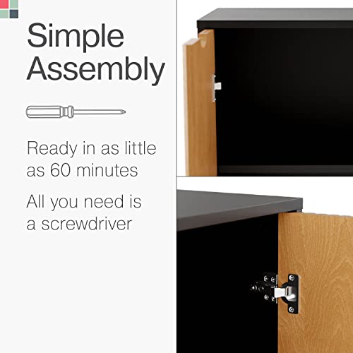 Stead Adjustable Fluted Accent Cabinet 2023 Collection - Contemporary Storage Shelf - Great In Living Rooms, Bedrooms, And Entryways (Black And Oak) #TOP5
