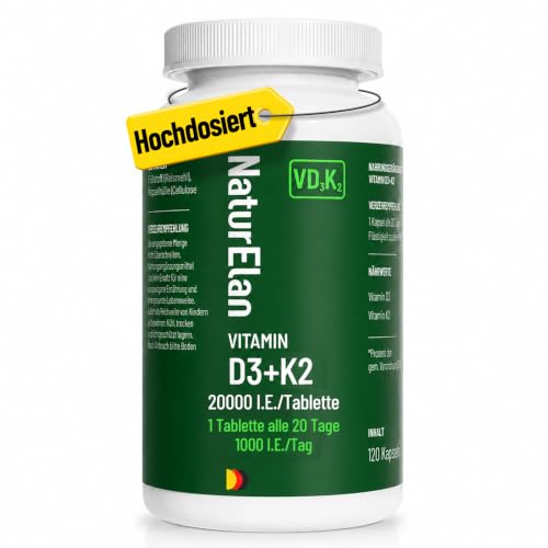 Vitamin d3 k2 hochdosiert 120 Tabletten mit Vitamin K2 MK7 200 mcg pro Dosis 1 Tablette alle 20 Tage einnehmen 2+ Jahre Vorrat Vegetarisch In Deutschland Produziert