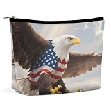 PNOMEDPKJ Reise-Make-up-Tasche mit amerikanischer Adlerflagge, PU-Leder, Kosmetiktasche für Damen, mit Reißverschluss, tragbar, personalisierbar, wasserdicht, Organizer, Geschenk für Mutter und