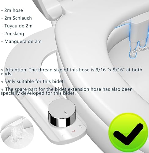 PENDEJATO Edelstahl Schlauch 2mLänge-9/16 Zoll IG, 9/16 Zoll IG,Speziell Für Bidet“Eb009dc-weiß (Verchromt)”, Kann Nicht Für Andere Bidets Verwendet Werden