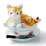 NIODAY Hand Painted Trinket Box Enamel Vintage Jewelry Box Hinged Metal Jewelry Organizer Decorative Treasure Box Unique Gifts Bowl Cat