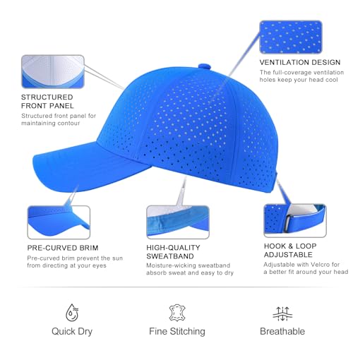 Image of FEINION Men Summer Adjustable Performance Hat Breathable Snapback Laser Perforated Mesh Baseball Cap