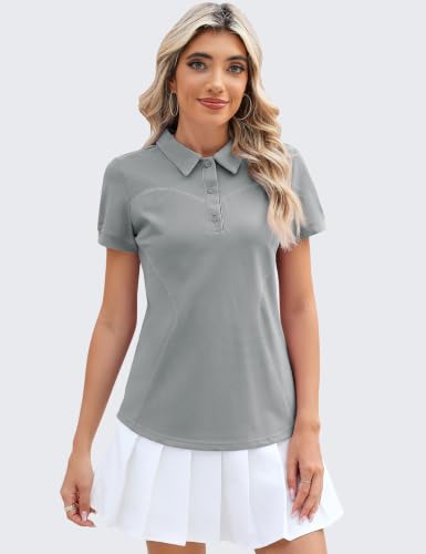 Image of TFSDOD Womens Golf Polo Shirts Collared Short Sleeve T Shirt Lightweight Moisture Wicking Polo Casual 3 Buttons Outfits