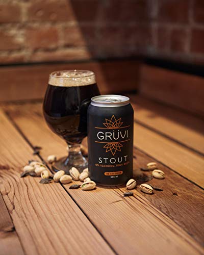 Gruvi Stout Non-Alcoholic Beer, 45 Calories, 4-Pack, 0% ABV, Zero Alcohol, NA Beer