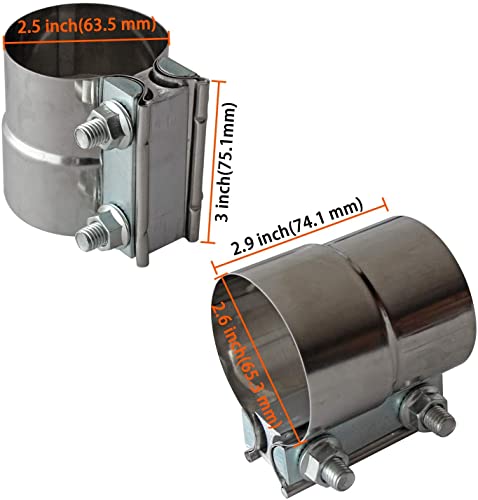 Image of Exhaust Band Clamp 2.5 Inch Joint Exhaust Pipe Muffler Clamp Band 304 Stainless Steel(4 Pack 2.5 inch Lap Joint Exhaust Clamp)
