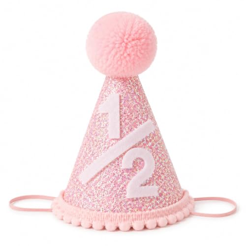Image of piercing Half Birthday Decoration for kids, 1 /2 Birthday Decorations for kids, Half Way to One Decoration, Half Birthday Cap, Adorable Party Hat Milestone, Great for Photo Shoots