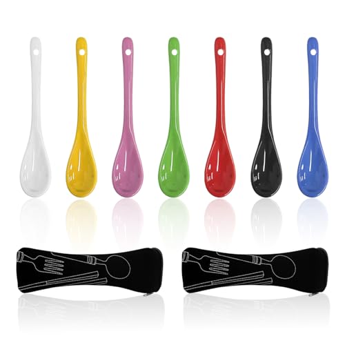 7 Cucchiai In Ceramica Colorati, 2 Sacchetti Per Riporre Gli Oggetti, Da Dessert, Da Tazza, Per Mescolare Il Caffè, Mestoli A Testa Tonda, Accessori Da Cucina