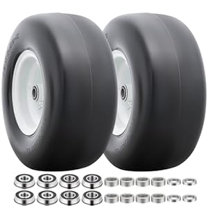 13” Solid Tires, Flat Free 13×6.50-6” Wheels with 3/4” Axle Bore Hole and Double Sealed Bearings Compatible with Hand Truck Wheelbarrow Tire Lawn Mower Tire (White, 2PCS) P-100
