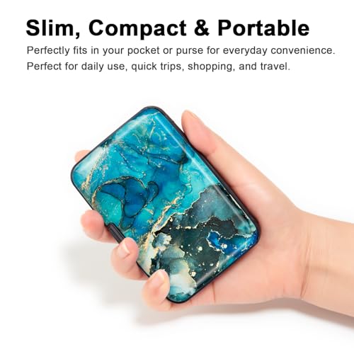 Image of Credit Card Holder Small RFID Blocking Wallet Business Metal Slim Mini Aluminum Hard Case for Women Men Gift, Fluid Art, small