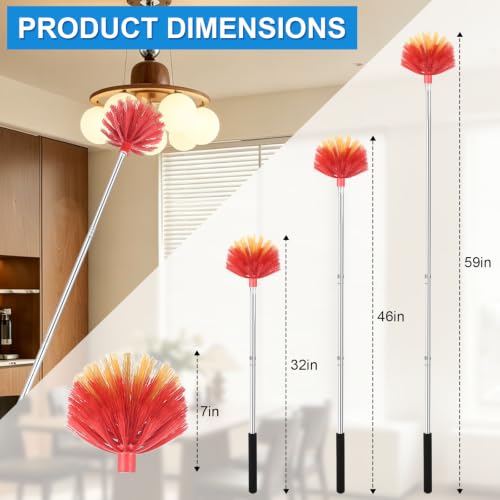 Image of Cobweb Duster with Extension Pole, Medium Stiff Bristles Cobweb Duster Head | Medium Stiff Bristles Cobweb Duster Head ,for High Ceilings, Suitable for Ceilings, Walls, Indoor Outdoor Environments