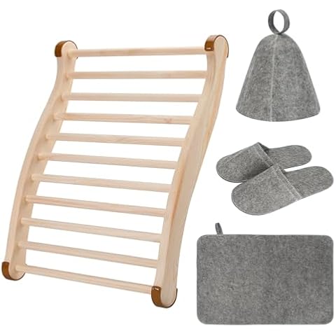Sauna Backrest Sauna Accessories Wooden Slip-Resistant Non-Toxic Comfortable S-Shape Design Sauna Chair - Sauna Accessories with Felt Sauna Hat, Seat Pad and Slippers for Any Barrel or Infrared Sauna Cover