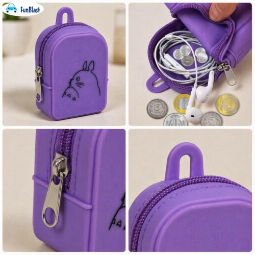Image of FunBlast Cute Cat Shape Silicone Coin Purse for Kids & Adults - Mini Pouch for Coins, Earphones, Keys & Small Essentials, Aesthetic Pouches for Girls & Women - 10 X 7 X 4 Cm (Cat-Purple)