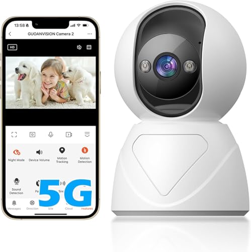 Telecamera di sorveglianza WiFi da 5 G, per interni, telecamera UHD da 3 MP, per cani, girevole a 355°, per animali domestici, monitoraggio automatico, 3 visioni notturne, audio a due vie, SD/Cloud
