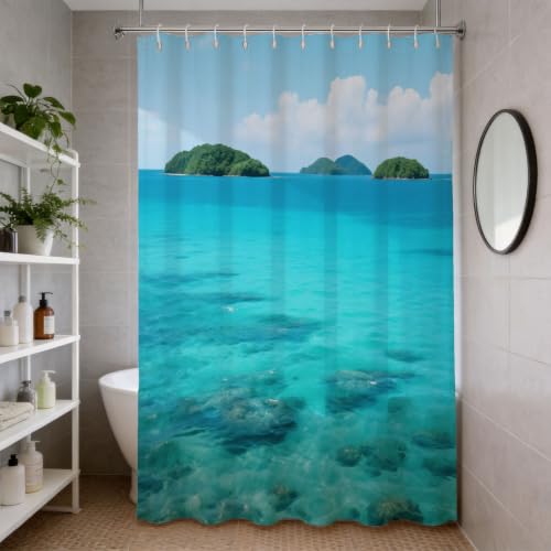 Rideau de douche polyester corail imprimé 3D imperméable avec anneaux - 4