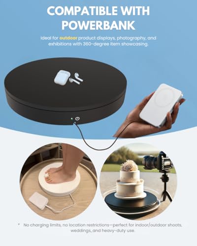 360 Photography Turntable 13in, Rotating Display Stand 101lbs Capacity, Motorized Electric Spinning Stand for Products Display,Remote Control Platform Control Angle,Speed and Direction