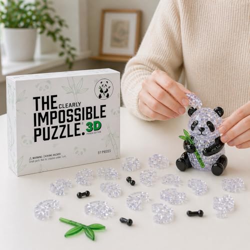 Image of The Clearly Impossible Puzzle 100, 200, 500, 1000 Pieces Hard Puzzle for Adults Cool Difficult Clear Brain Teaser - Difficult Funny for Adults (Panda 3D Edition)