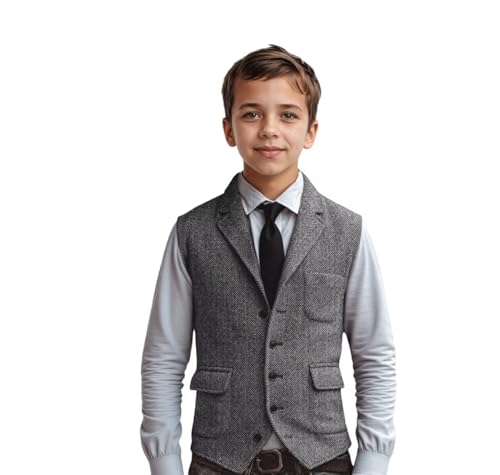 Boys Lapel Suit Vest for Kids Herringbone Tweed V-neck Waistcoat Youth Boy Homecoming Formal Sleeveless Jacket