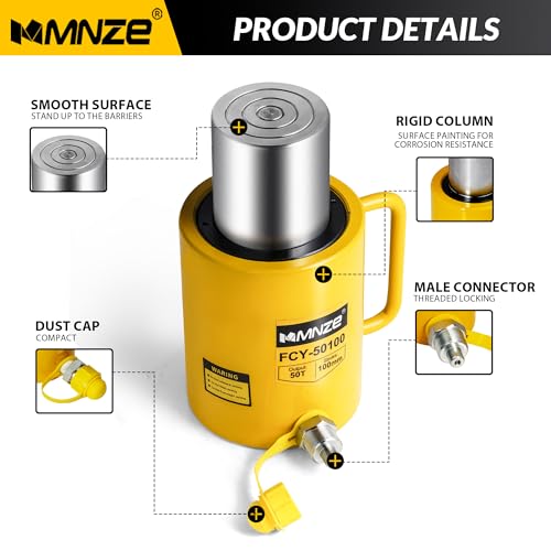 Image of 50T 100mm /4in Long Stroke Hydraulic Cylinder Jack Porta Power Ram Jack Lifting Cylinder Retract Automatically for Machinery Shipbuilding Bridge Construction