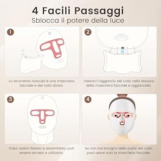 Tinkoola Maschera Viso LED per Viso e Collo, Maschera di Terapia con Luce LED, Ricaricabile USB-C, Maschera a Infrarossi per Casa, Lavoro, Viaggi, Yoga (Rosa)