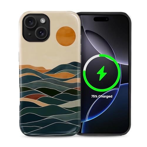 ZHEGAILIAN Magnetic Case for iPhone 15 Plus,Compatible with MagSafe Hard Shell + Soft Silicone 2 in 1 Hybrid Shockproof Bumper Drop Protective Case Mountains Sunset