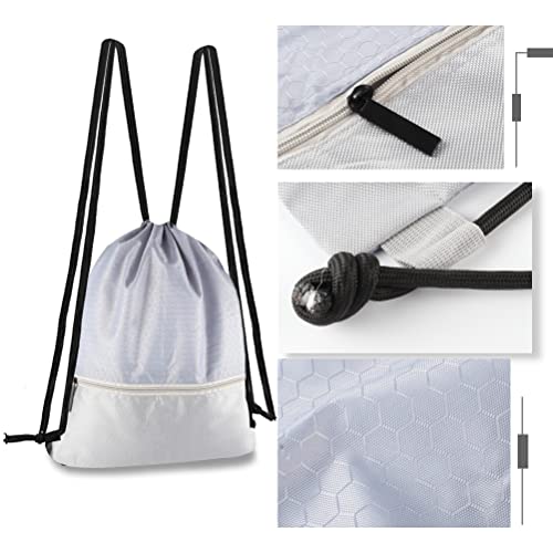 Image of Drawstring Backpack Bag, Waterproof Draw String Back Sack with Zip Pocket, Gym Drawstring Bags Swim Bag for Men Women