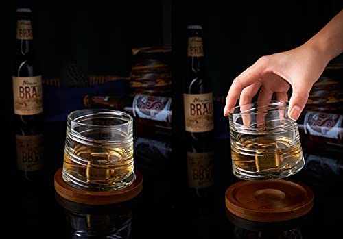 Lovwish Whiskey Glasses, Set Of 4 Rocks Glasses,With 4 Rotatable Coasters -12 Oz Old Fashioned Glass,Bar Glasses For Drinking Bourbon,Scotch,Cocktails,Cognac,Tequila,Irish,Brandy #TOP2