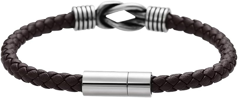 Geoffrey Beene Men's Braided Genuine Leather Knot Bracelet with Stainless Steel Closure - Image 3
