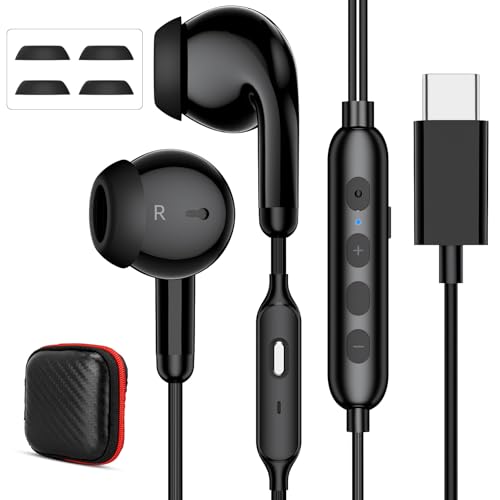 USB C Headphones with Microphone for iPhone 17 Air 16e 16 Pro Max 15 Plus, Type-C Noise Cancelling in-Ear Earbuds Wired Earphone Volume Controls & Mute Function for Google/Oneplus/Samsung S26 S25 S24