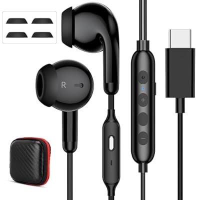 USB C Headphones with Microphone for iPhone 17 Air 16e 16 Pro Max 15 Plus, Type-C Noise Cancelling in-Ear Earbuds Wired Earphone Volume Controls & Mute Function for Google/Oneplus/Samsung S26 S25 S24