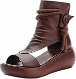 OXCOWNIU Women's Open Toed Wedge Heels Summer Hollow High Back Zipper Roman Casual Dress Thick Soled Sandals
