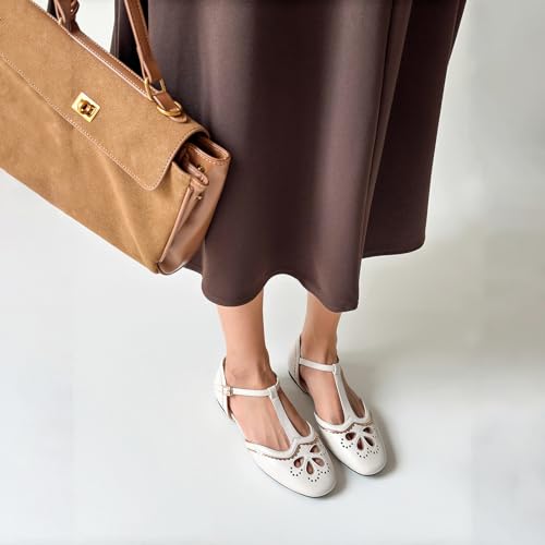 LanreyTaley Womens Vintage Mary Jane Shoes 60s Flats Round Toe Brogue Shoes Cut Out Dress Pumps4