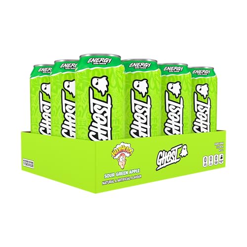 GHOST Energy Drink - 12-Pack, Sour Apple, 500 mL Cans - Energy & Focus & No Artificial Colours - 160mg of Natural Caffeine - Vegan